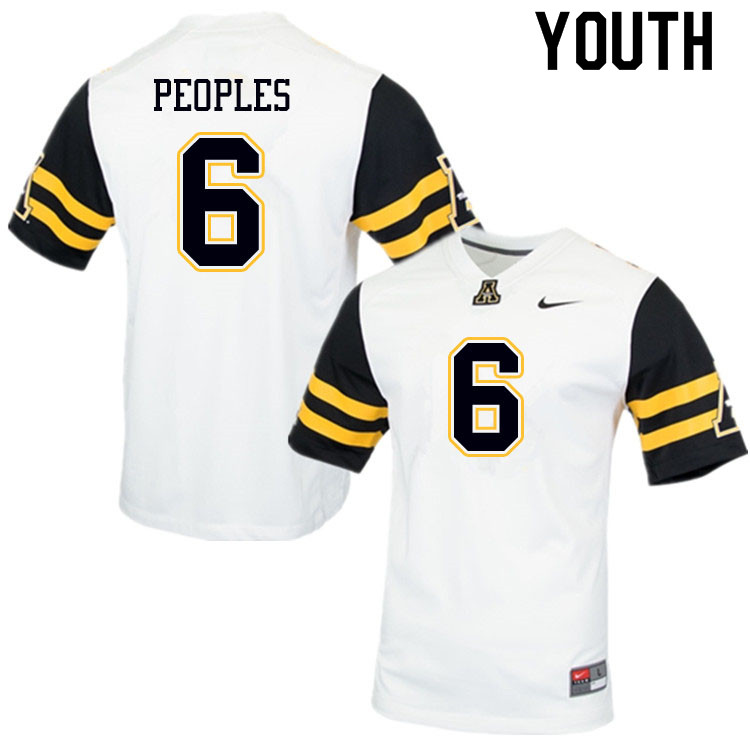 Youth #6 Camerun Peoples Appalachian State Mountaineers College Football Jerseys Sale-White